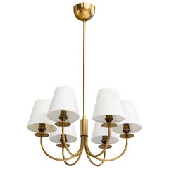 Swedish Designer, Chandelier, Brass, Fabric, Sweden, 1970s