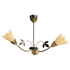 Swedish Designer, Chandelier, Brass, Acrylic, Sweden, 1970s