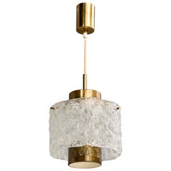 Österreichische Designerin, Pendelleuchte, Messing, Glas, Österreich, 1960er Jahre