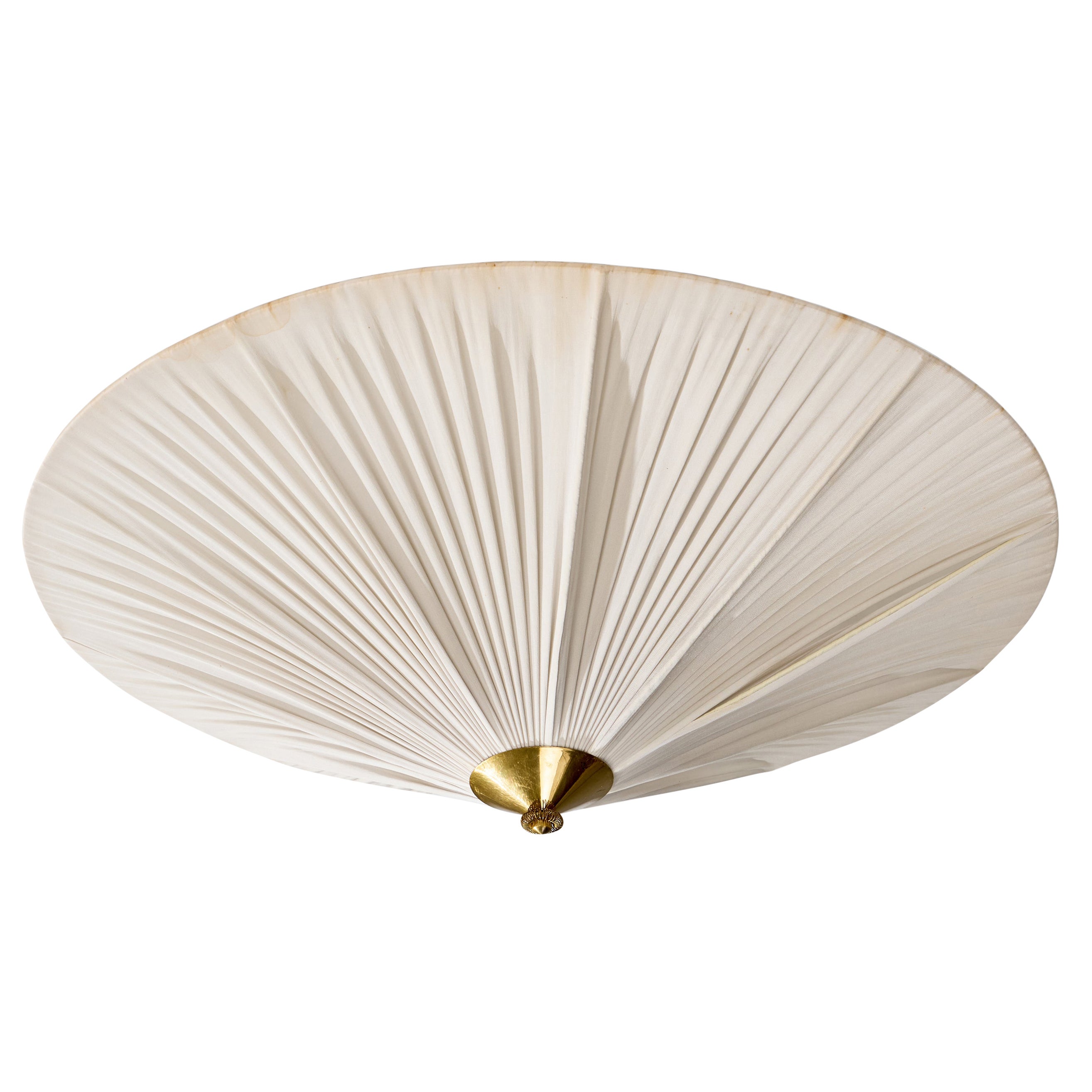 Finnish Designer, Flush Mount, Brass, Fabric, Finland, 1950s