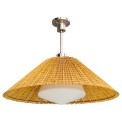 Finnish Designer, Pendant Light, Nickel, Glass, Reed, Finland, 1930s