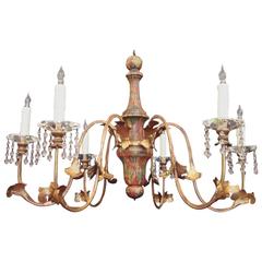 Mid 20th C Italian Faux Marble, Tole, and Crystal Chandelier 4