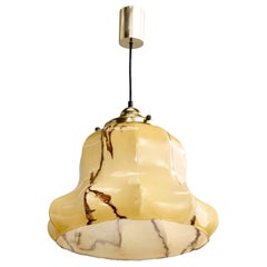 Italian Designer, Pendant Light, Glass, Brass, Metal, Italy, 1970s