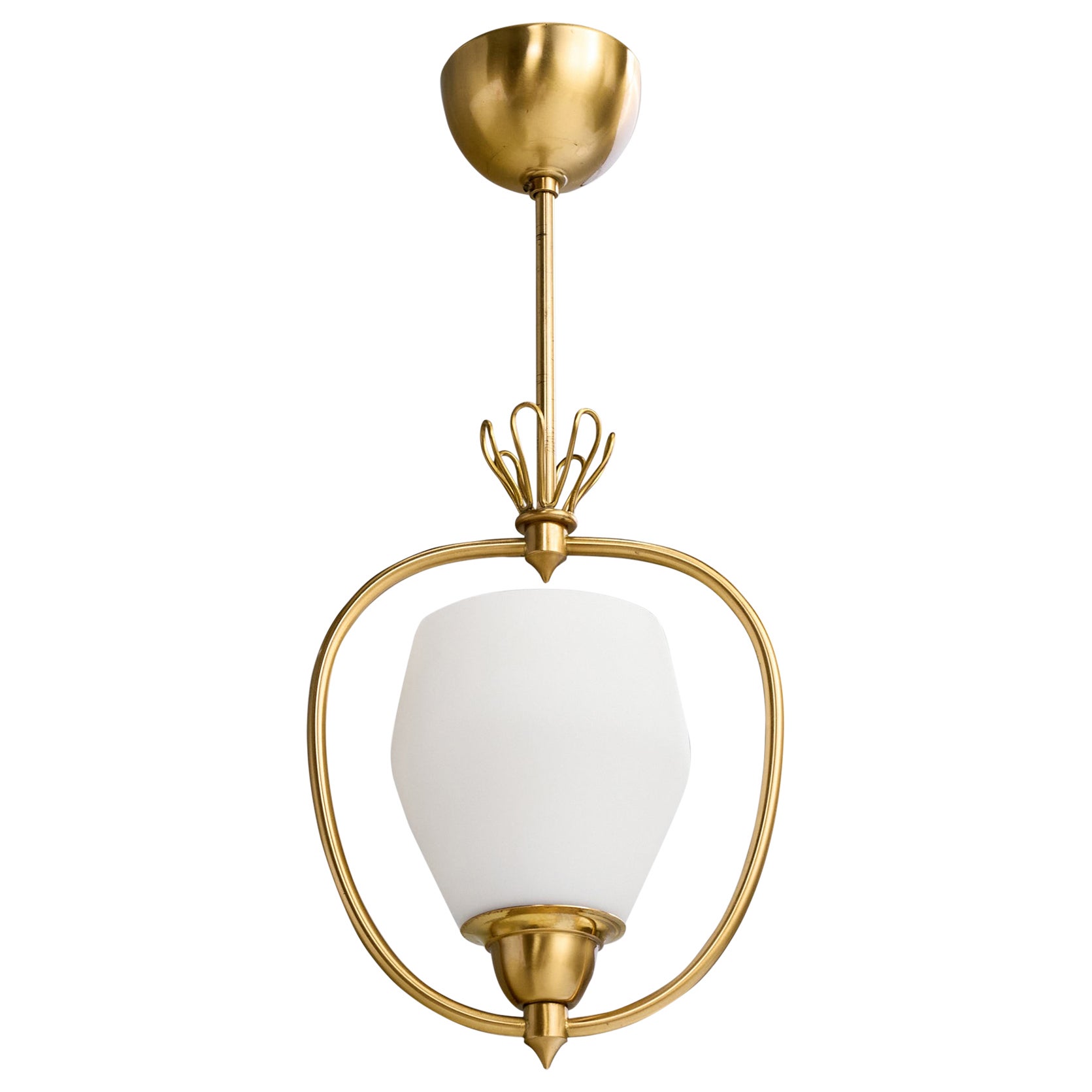Designer svedese, lampada a sospensione, ottone, vetro, Svezia, anni '1950
