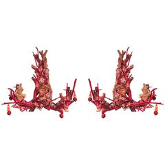 Pair of American Mid-Century Modern Carved Coral Wall Sconces 11