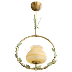Nybro Armaturfabrik, Pendant Light, Brass, Metal, Glass, Sweden, 1950s