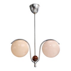 Designer tedesco, lampada a sospensione, nichel, vetro, legno, Germania, anni '20