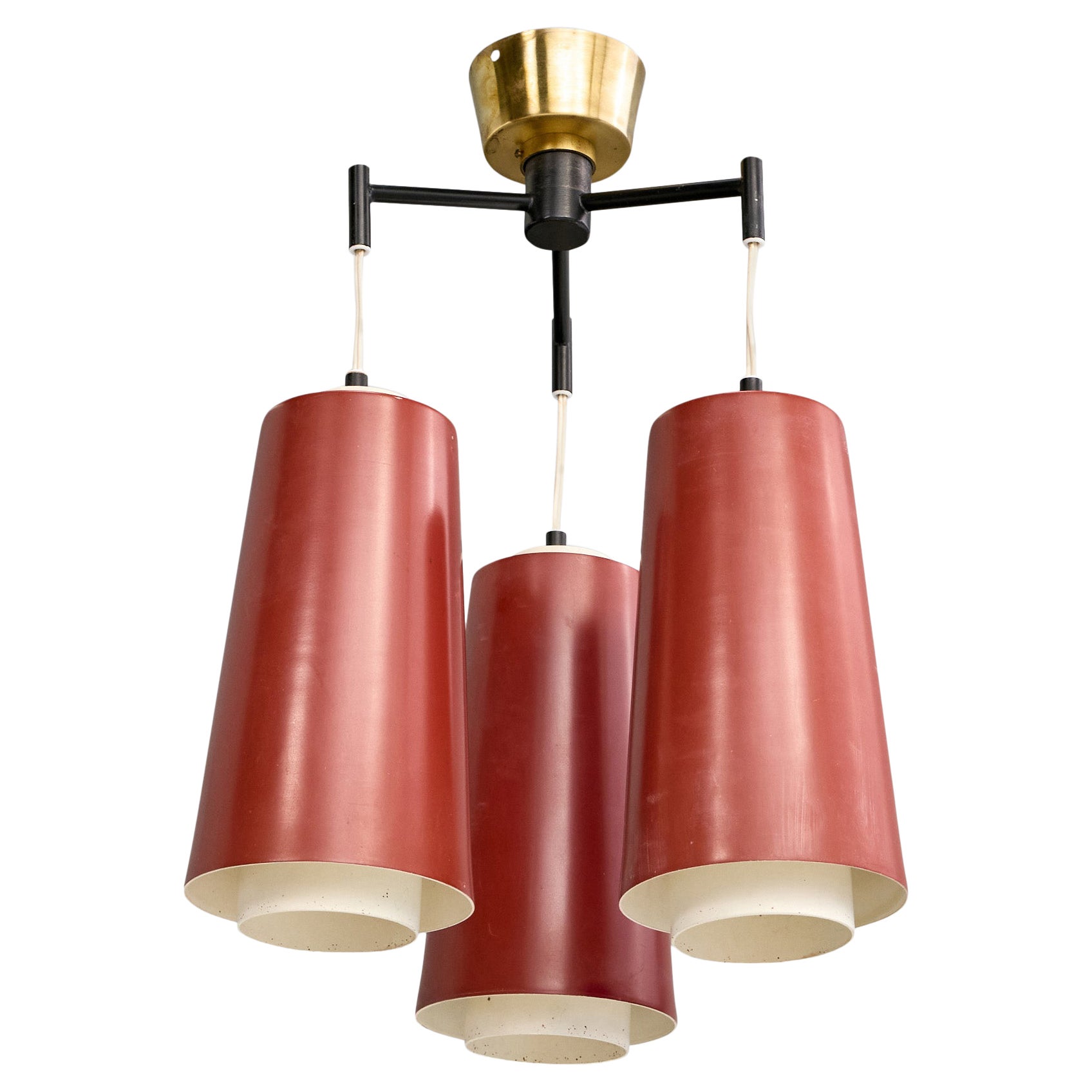 Lampadario di design svedese, ottone, metallo, Svezia, anni '50