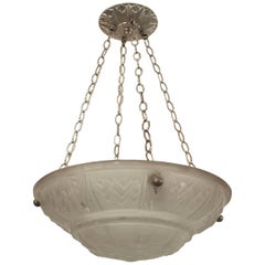 French Art Deco Frosted Pendant Bowl Chandelier