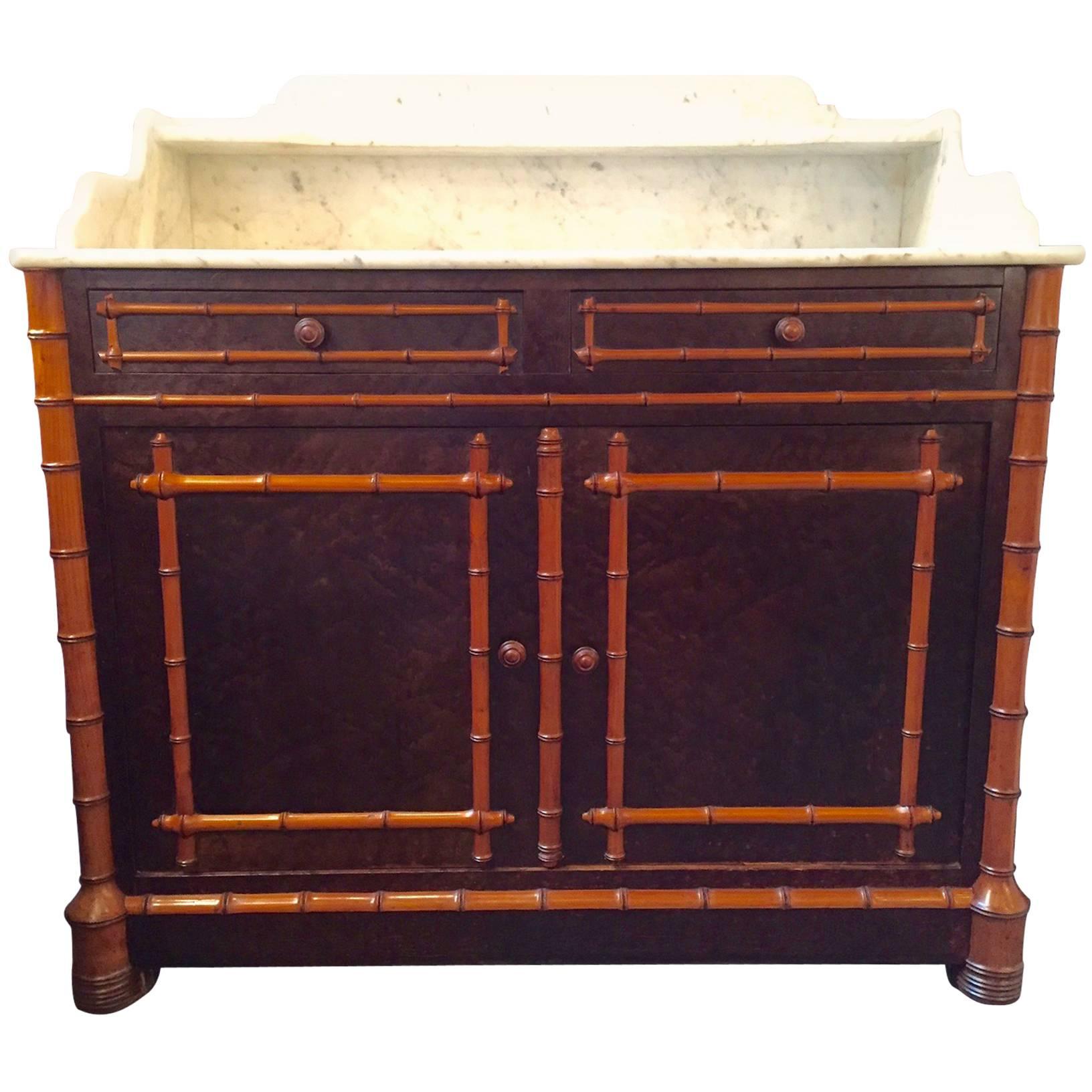 Very Handsome English Faux Bamboo and Marble Bar Server