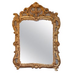 1940s Giltwood Mirror With Floral Crest