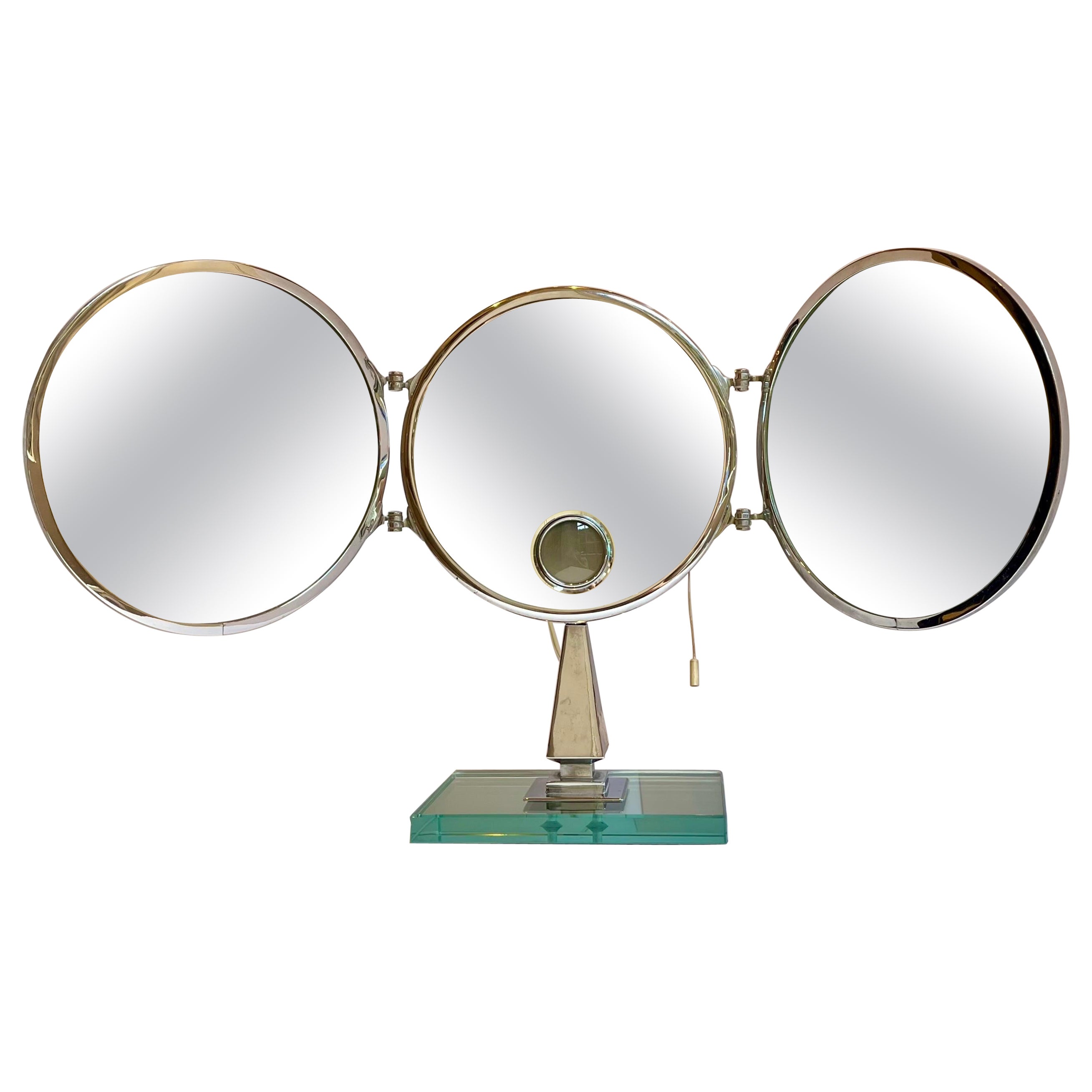 Brot Mirophar Triptych Illuminated Magnifying Vanity Mirror by Brot circa 1940 For Sale