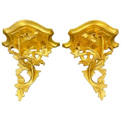 Pair of Italian Rococo Architectural Gilt Wall Shelves Brackets