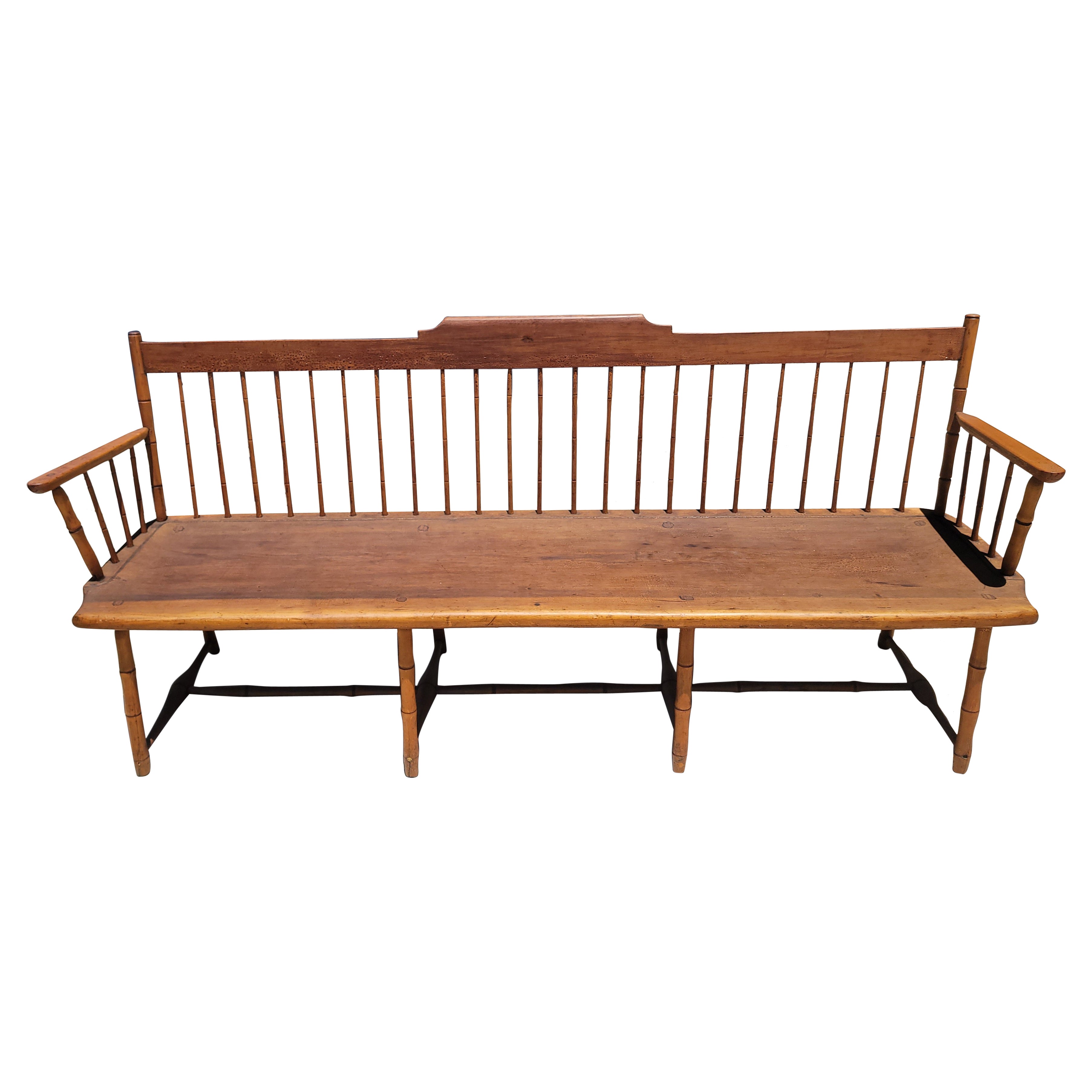 19th C Early Windsor Settee from New England For Sale