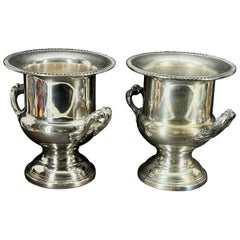 Set of Two Silver Plate Wine Champagne Coolers with Handles
