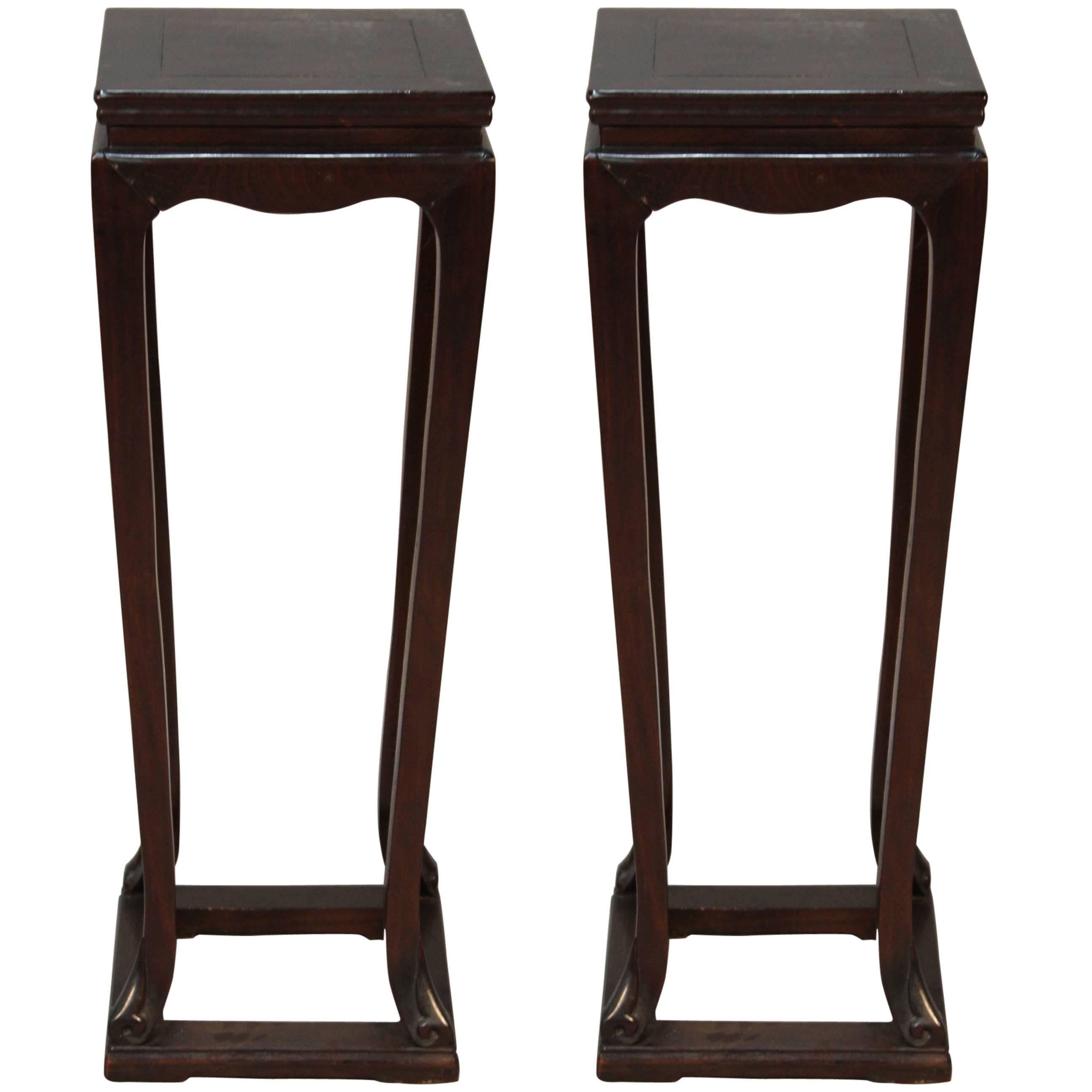 Pair of all Chinese Hardwood Pedestals with Drawers