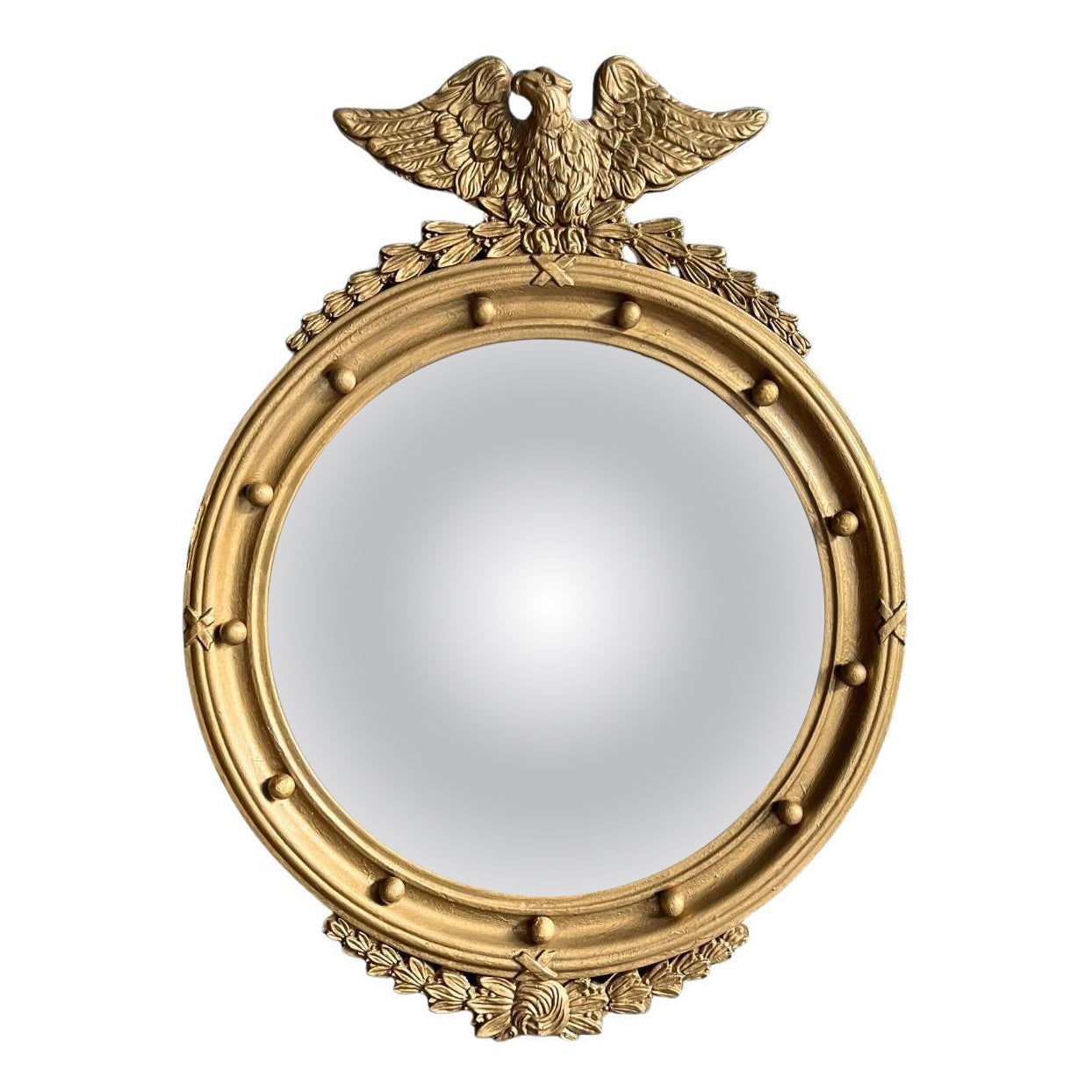 Specchio d'epoca con cornice rotonda in legno dorato Eagle Convex - Made in USA in vendita