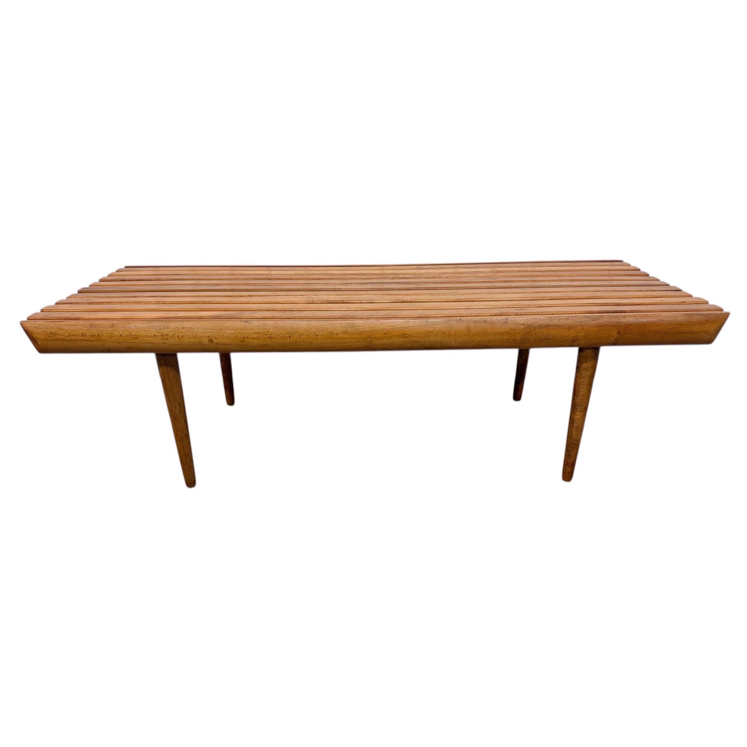 Mid-Century Modern Walnut Slat Bench Coffee Table