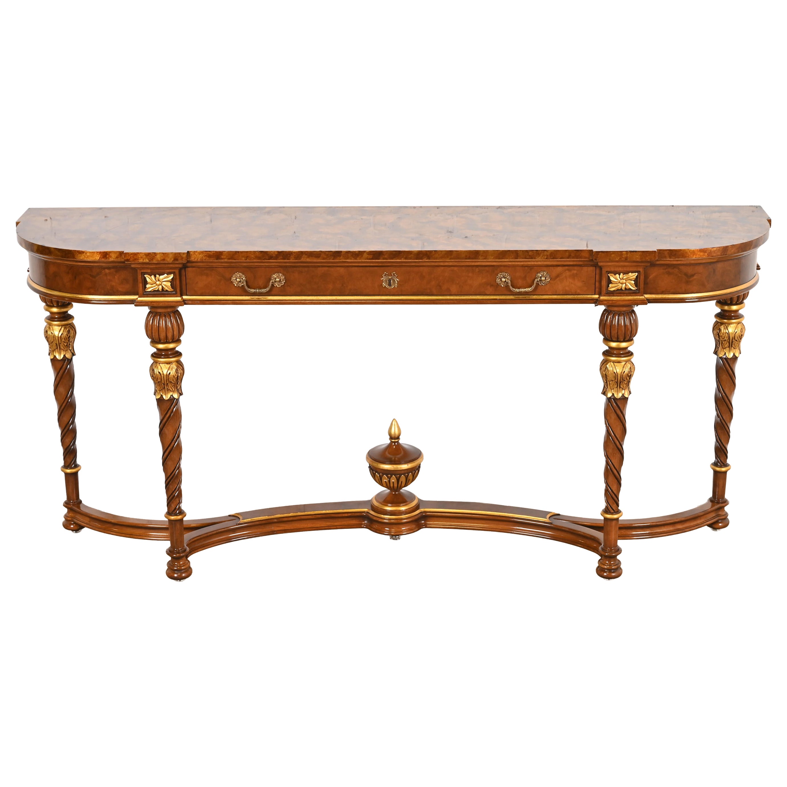 Karges French Regency Louis XVI Burled Walnut and Gold Gilt Console Table For Sale