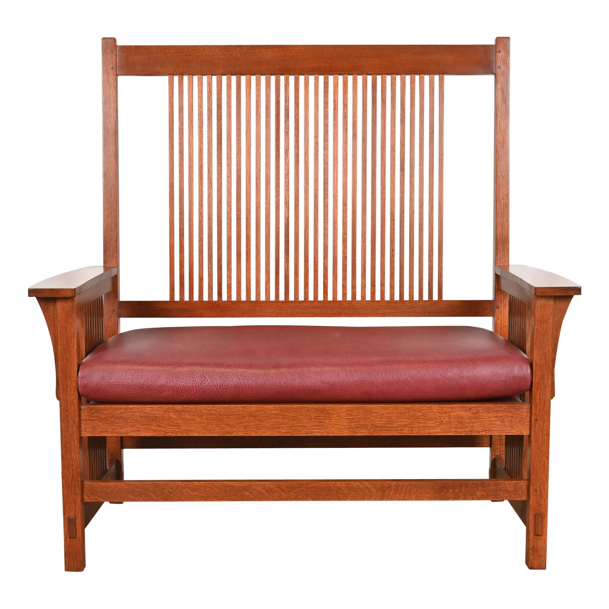 Stickley Mission Oak Arts & Crafts Spindelbank oder Settee