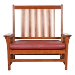 Stickley Mission Oak Arts & Crafts Spindelbank oder Settee