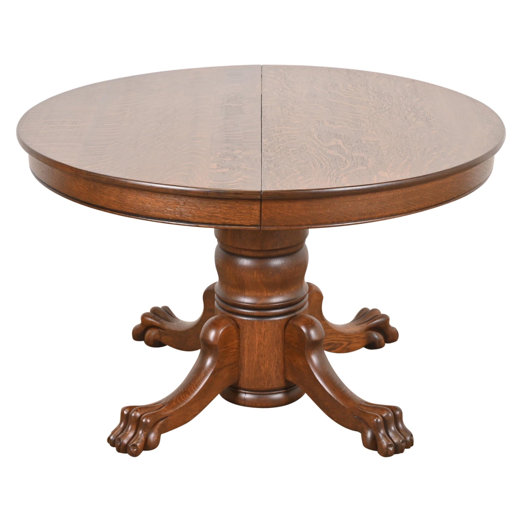 R. J. Horner Style Antique Victorian Pedestal Oak Extension Dining Table en vente