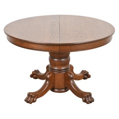 R. J. Horner Style Antique Victorian Oak Pedestal Extension Dining Table