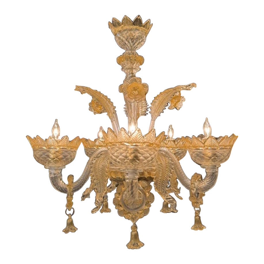 Lampadario ambra e trasparente di Murano in vendita