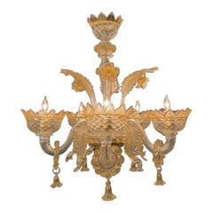 Lampadario ambra e trasparente di Murano