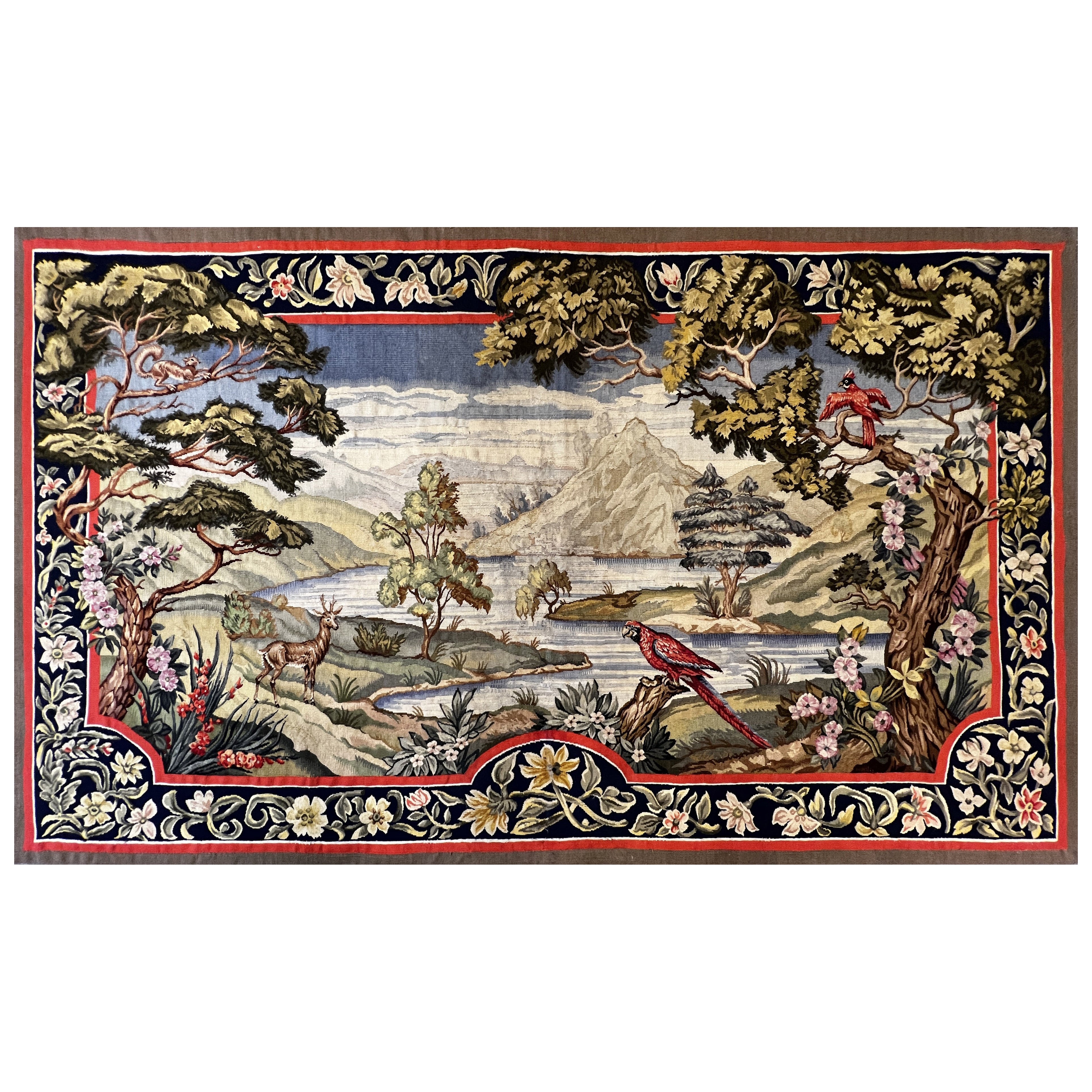 Grüner französischer Wandteppich von Aubusson Royal Manufactury - 2m30lx1m38h - N° 900 im Angebot