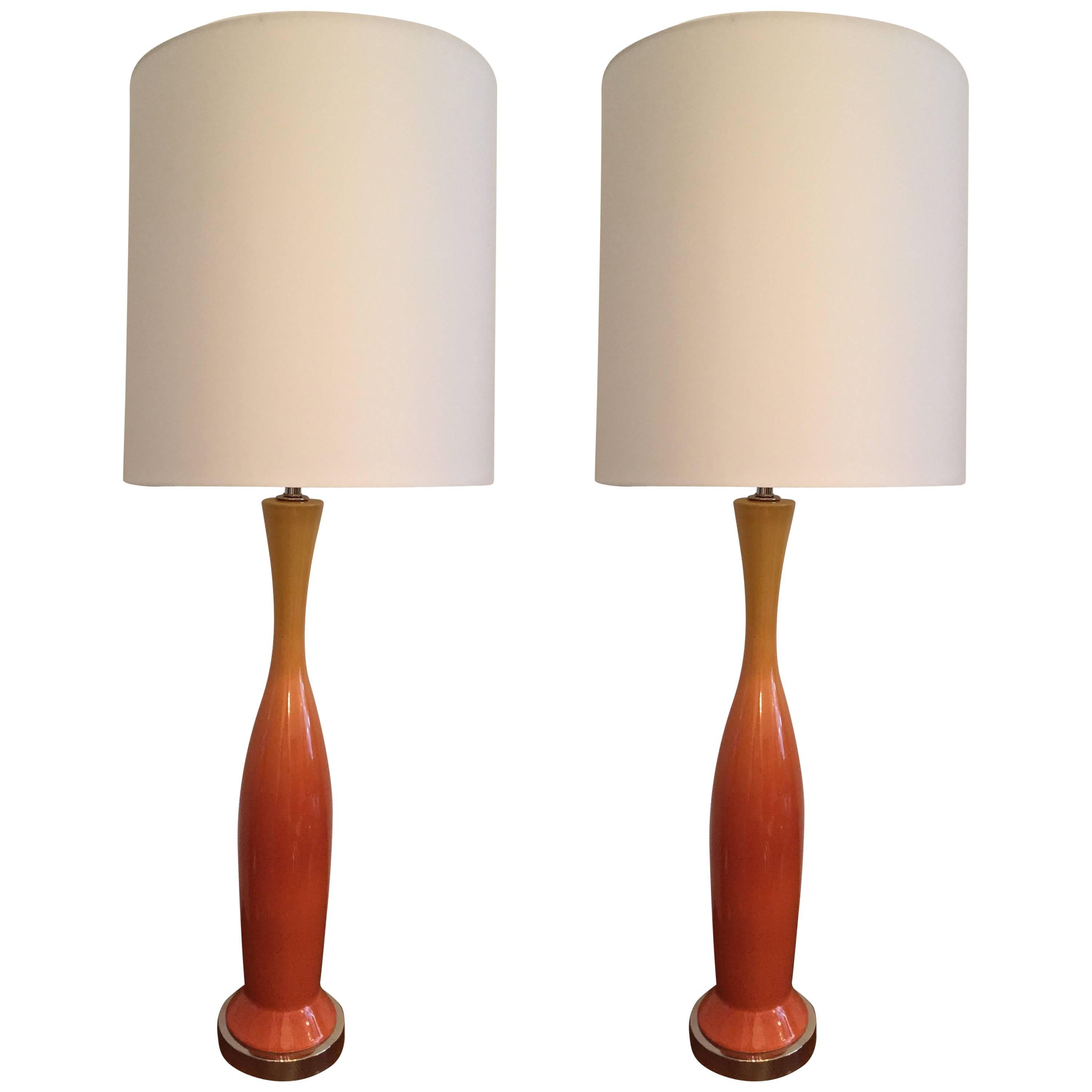Tall Pair of 1960s Italian Art Pottery Table Lamps For Sale