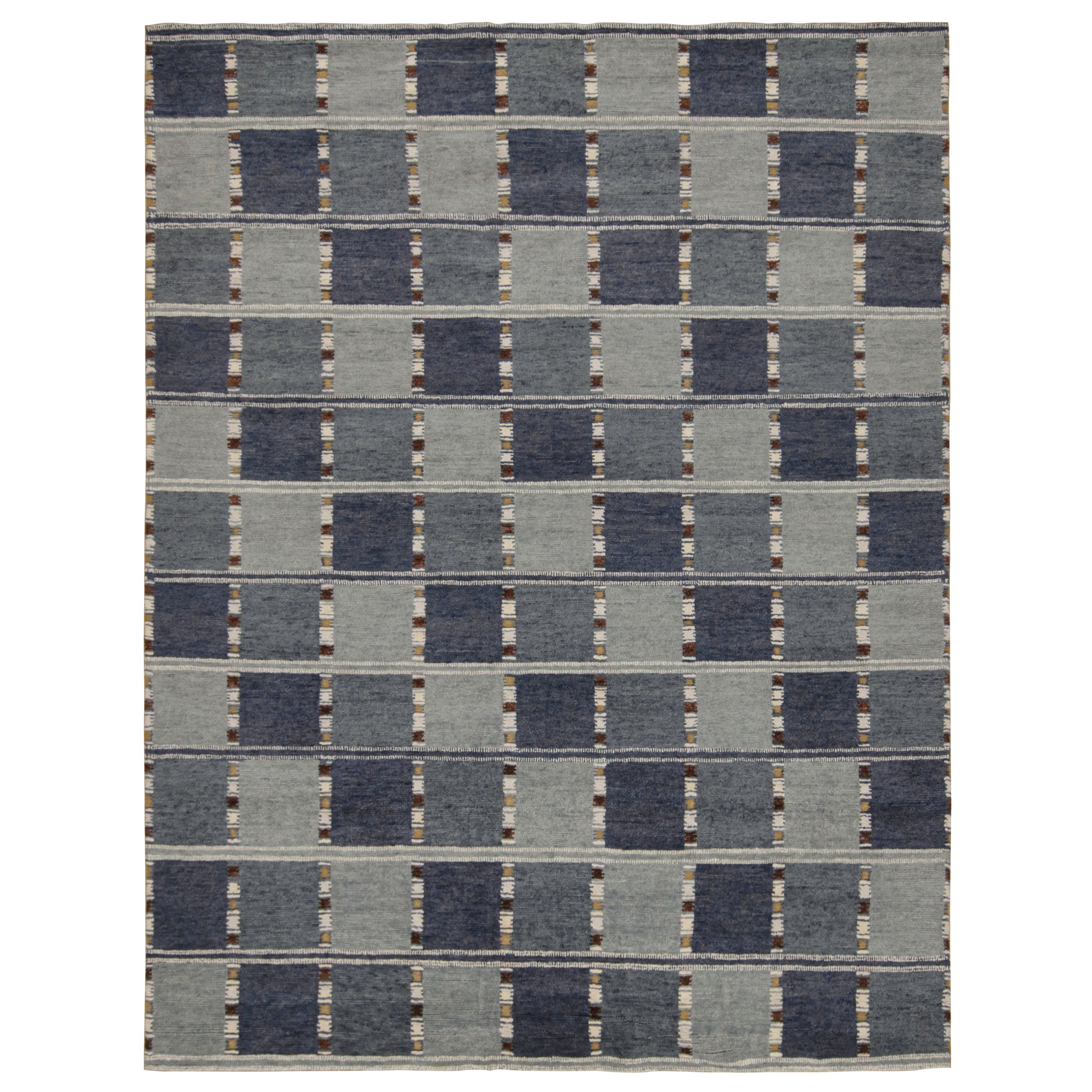 Rug & Kilim’s “High” Scandinavian Style Rug with Blue Geometric Patterns