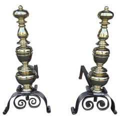 Pair of Brass and Iron Andirons from the Late 18th Century