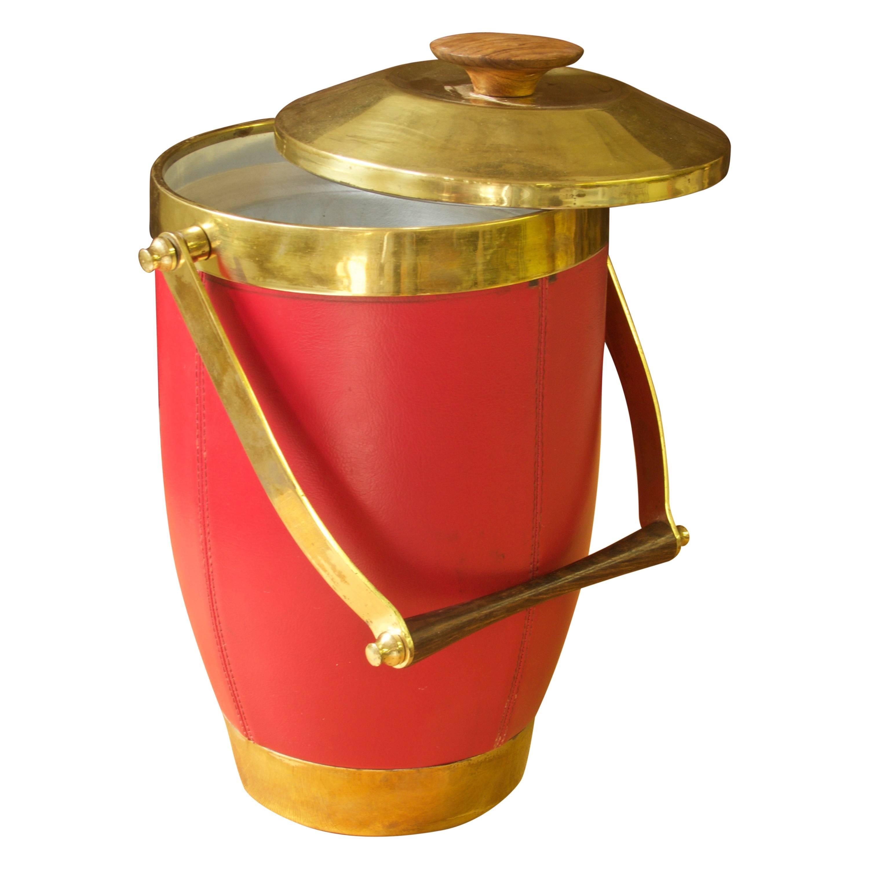 Italian Brass and Leather Ice Bucket