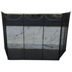 Three Panel 19th Century Fire Screen with Brass Accent Work