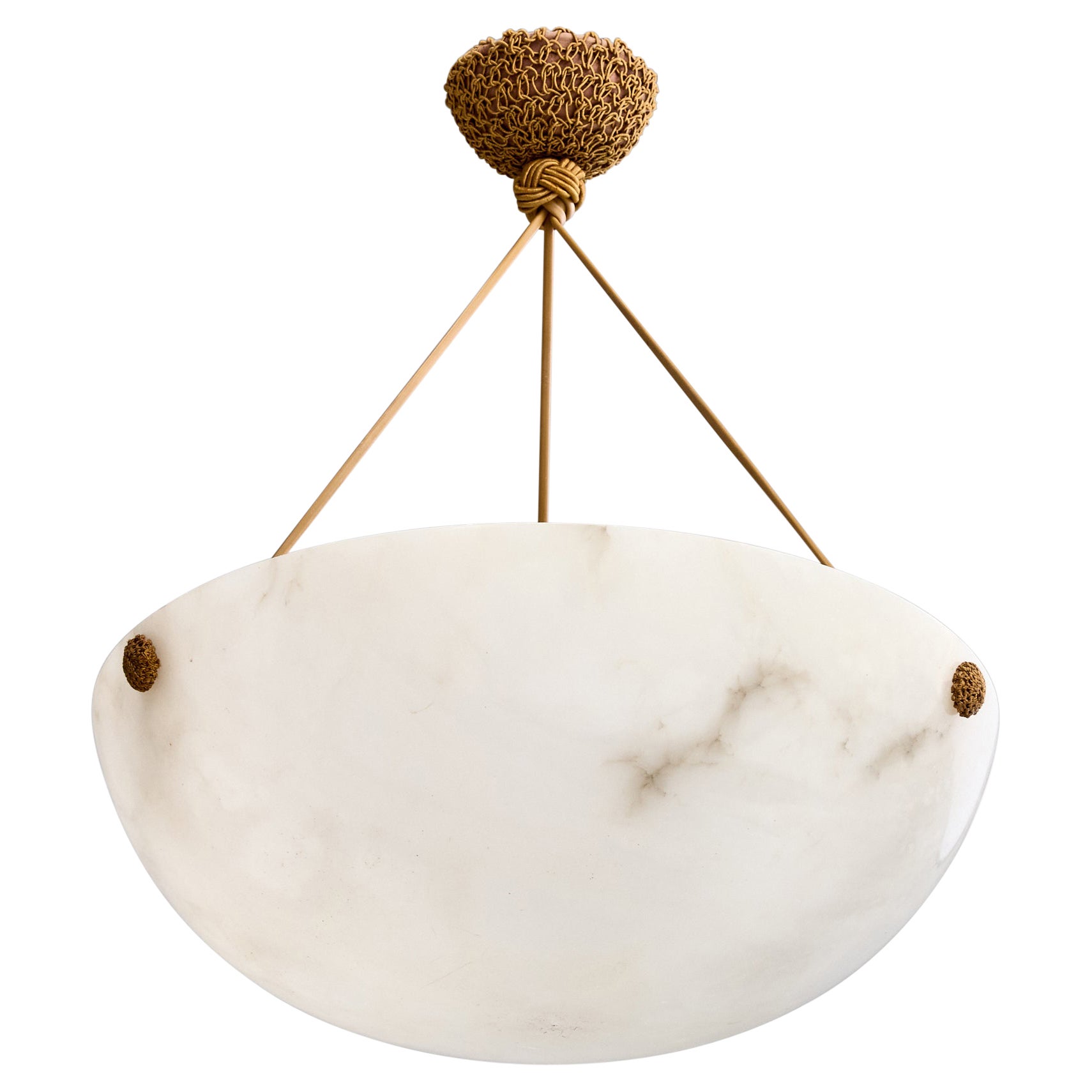 Designer francese, lampada a sospensione, alabastro, corda, Francia, anni '30