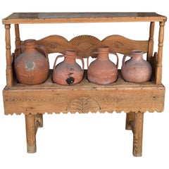 Antique Pine Water Collection Table with Terra Cotta Containers