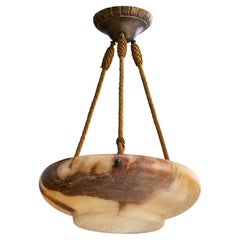 Designer francese, luce a sospensione, alabastro, corda, ottone, Francia, anni '30