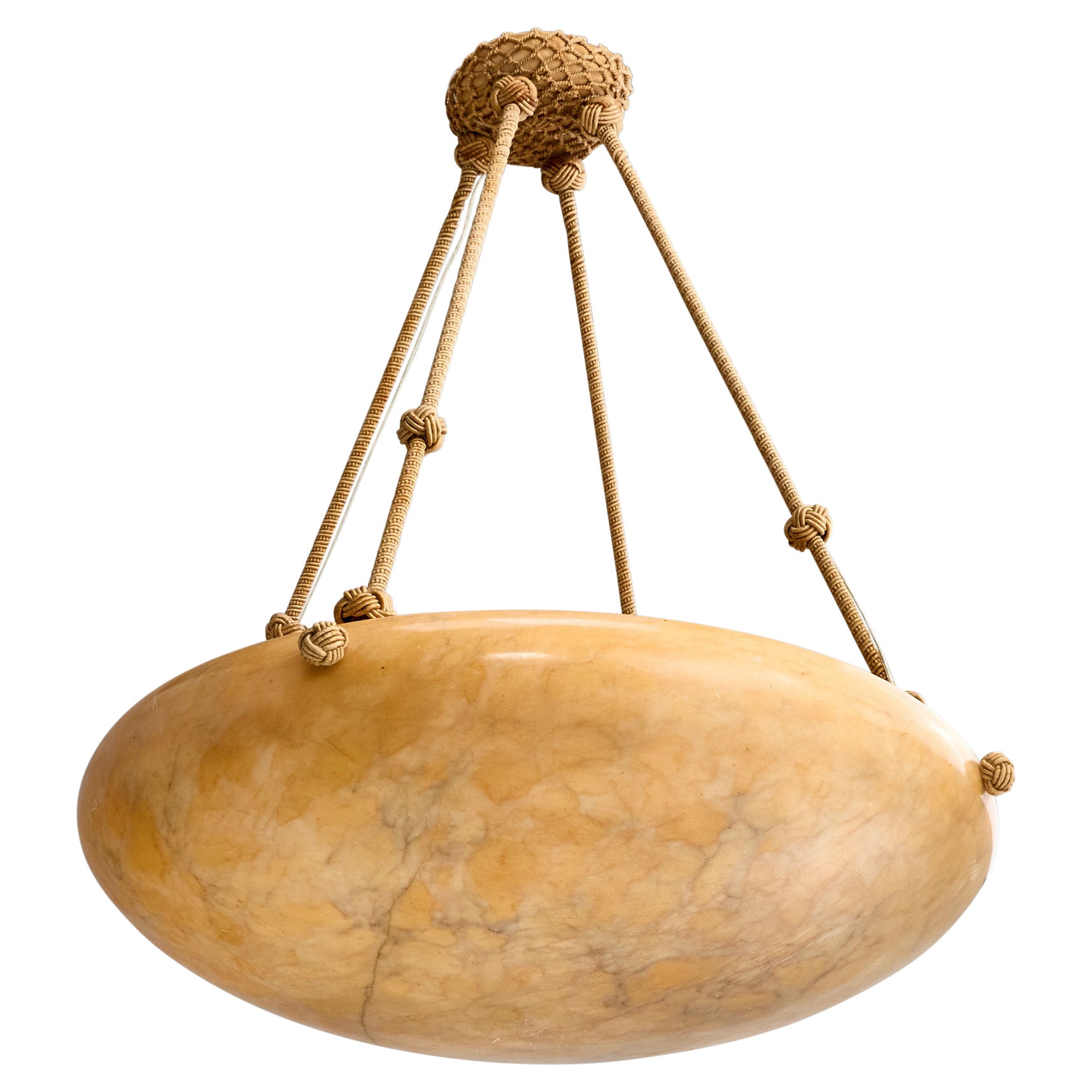 Designer francese, lampada a sospensione, alabastro, corda, Francia, anni '30