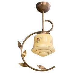 Swedish Designer, Pendant Light, Brass, Glass, Sweden, 1930s