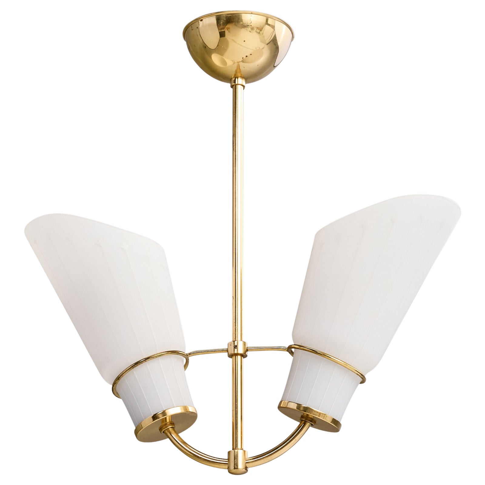 AJH, Chandelier, Brass, Glass, Sweden, 1950s For Sale