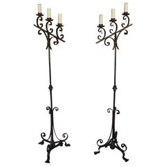 Pair of Wrought Iron Candelabra, Late 19th Century