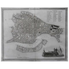 Carte ancienne originale ou plan de la ville de Venise, Italie. Circa 1835