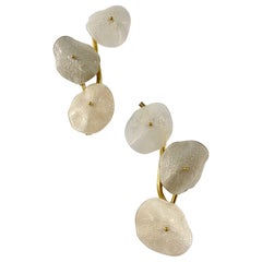 Modernist Italian Murano Glass Gray White Light Beige 3 Leaf Branch Wall Lights