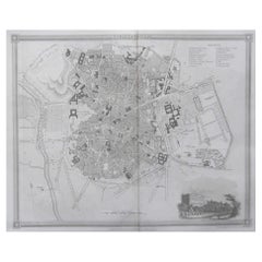 Original Antique Map or City Plan of Madrid, Spain. Circa 1835