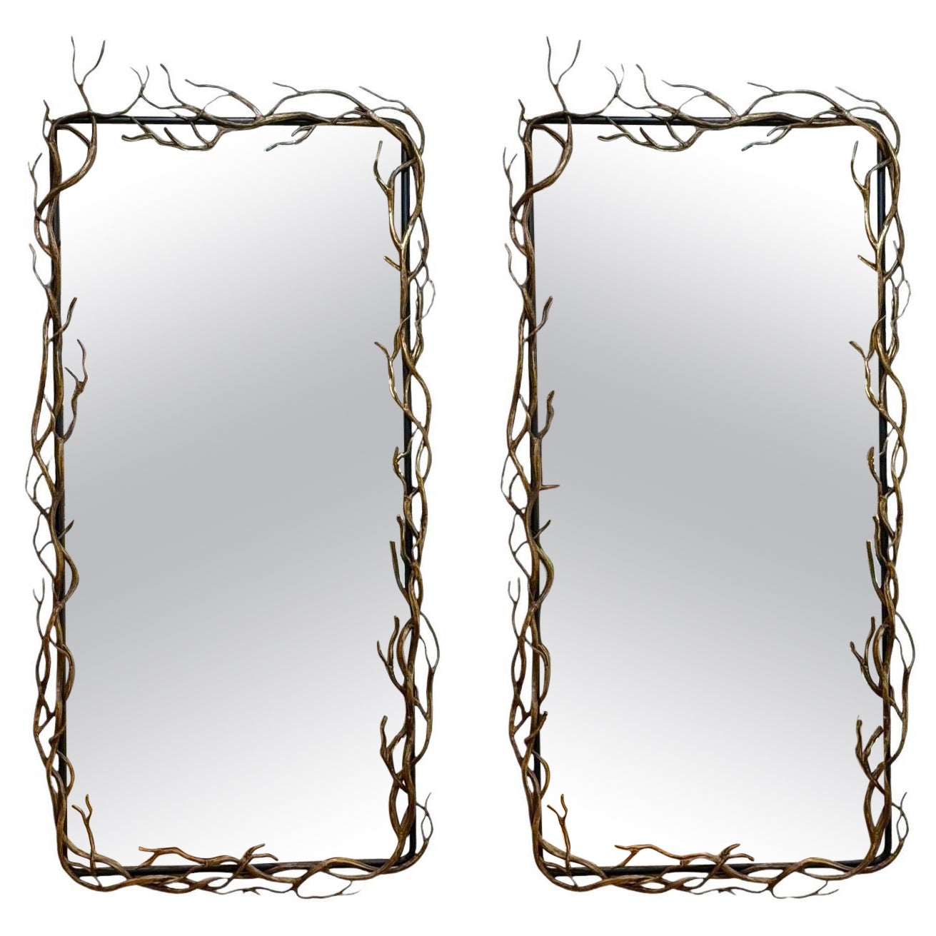 Brutalist Modern, Metal, Gilt Iron, Monumental Wall Mirrors, 21st C.
