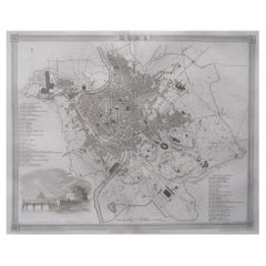 Carte ancienne originale ou plan de ville de Rome, Italie. Circa 1835