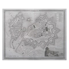 Original Antique Map or City Plan of Geneva, Switzerland. Circa 1835