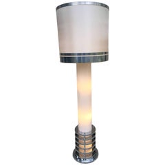 1960s Rare Italian White Glass Chrome Lighted Column Base Floor Lamp