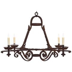 French Wrought Iron Four Light Chandelier, Early 20th Century, Ul Wired